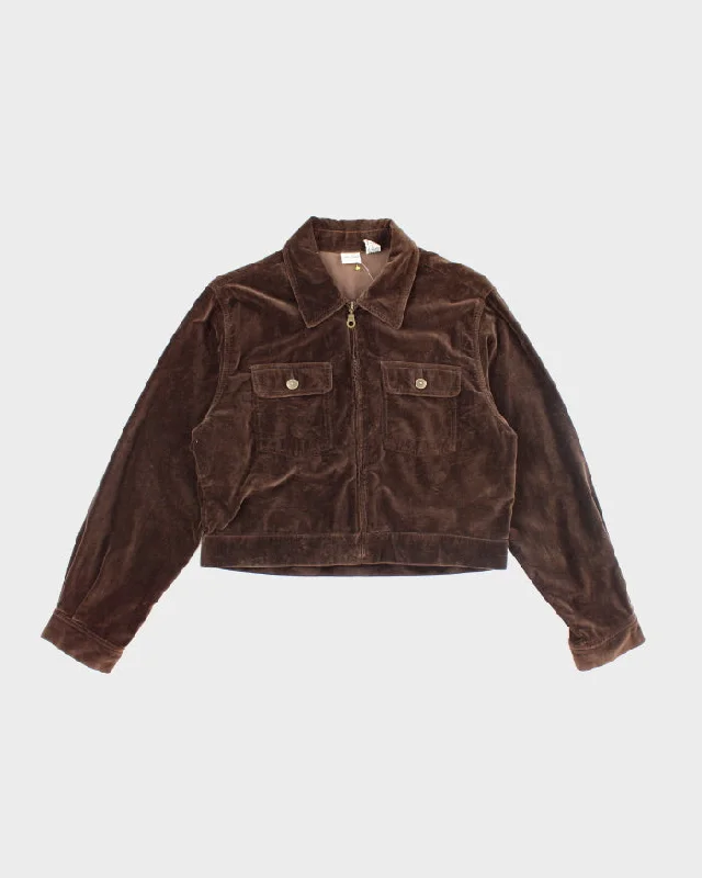 Y2k 00s Sostanza Brown Velvet Jacket - L Bomber Jacket Anorak Windbreaker