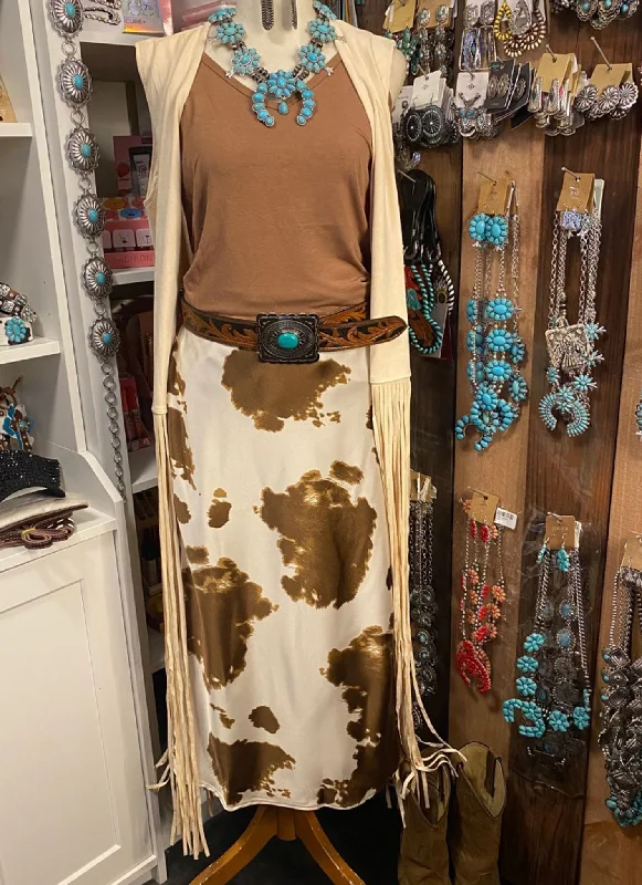 Cow Print Slit Skirt linen skirt relaxed