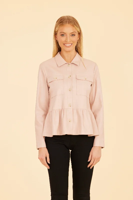 Faux Leather Peplum Shirt Jacket Print Jacket Jacquard Jacket Embroidered Jacket
