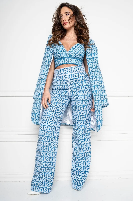 Suzette Denim Effect Monogram pants Soft Stretch Trousers