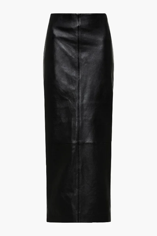 LEATHER COLUMN SKIRT ruffled skirt detail