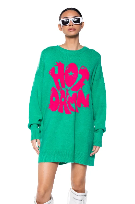 HOT DAMN LONG SLEEVE SWEATER DRESS Faux Fur Fabric Real Fur Fabric Shearling Fabric
