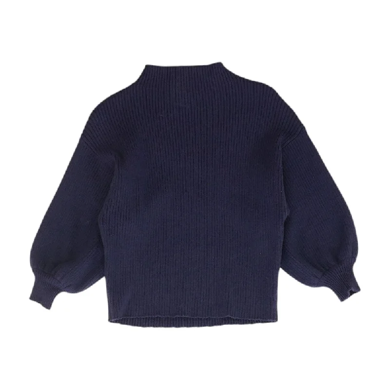 Navy Solid Mockneck Sweater Welt Pockets Slit Pockets Flap Pockets