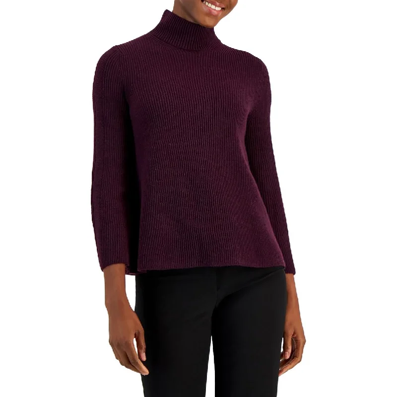 Anne Klein Womens Ribbed Knit Mock Turtleneck Sweater Spandex Rayon Corduroy