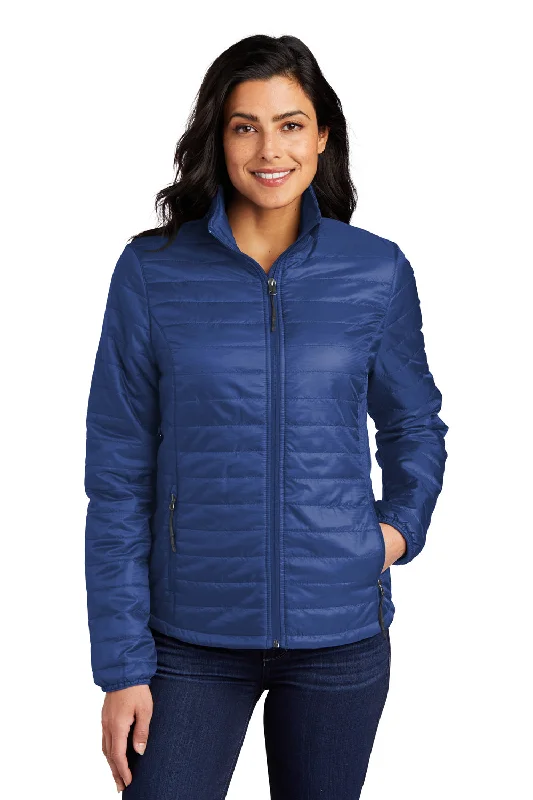 Port Authority Womens Water Resistant Packable Puffy Full Zip Jacket - Cobalt Blue Boat Neck Shawl Collar Notched Collar