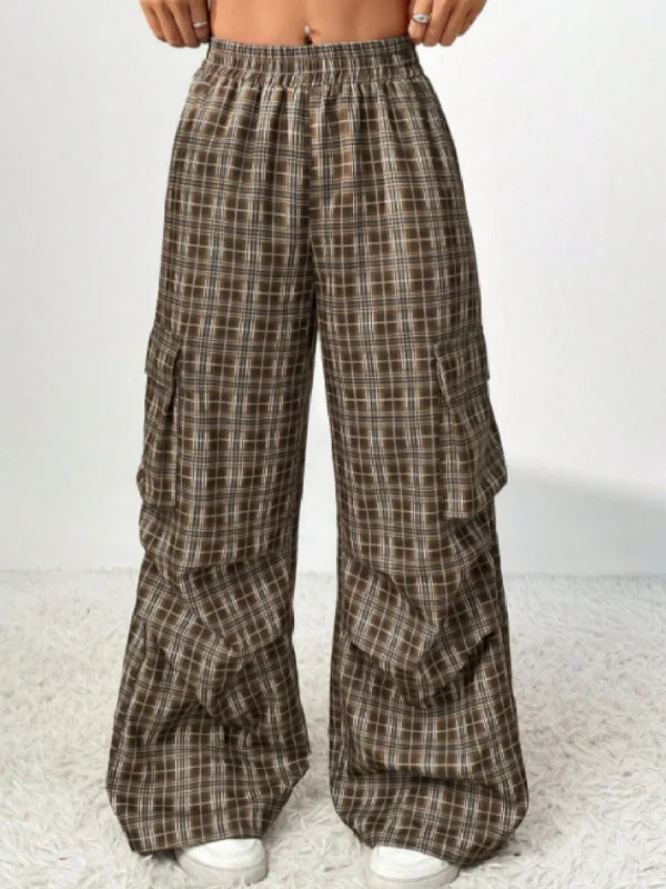 Hazel Blues® |  Plaid Wide Leg Pants with Pockets Sleek Black Pants