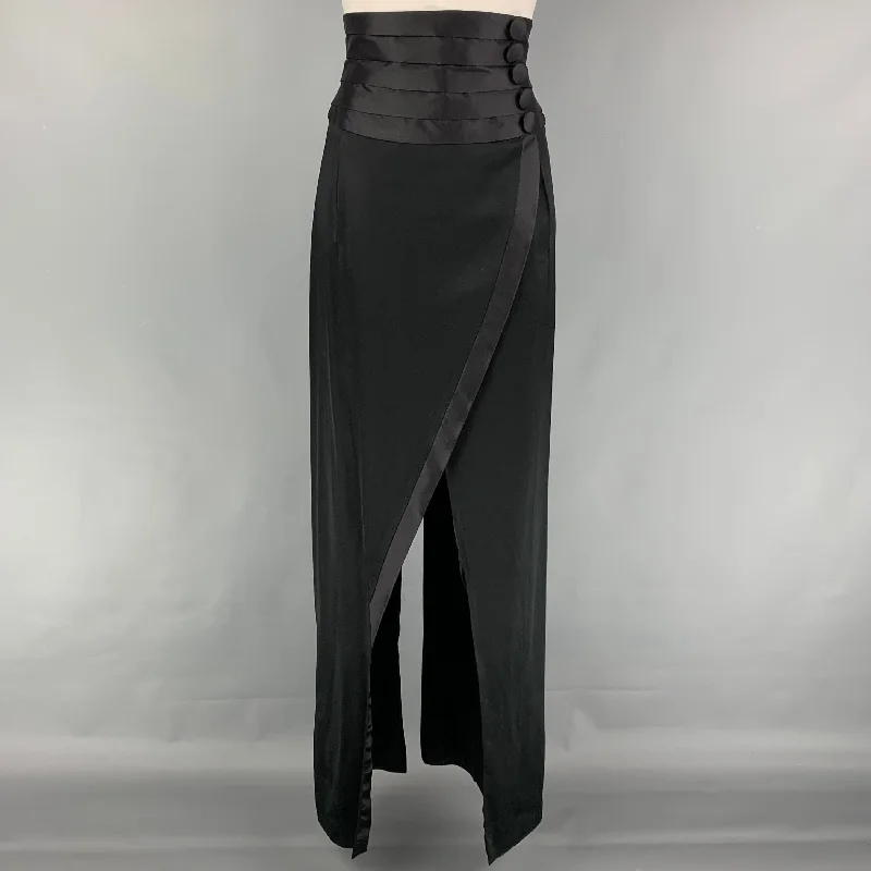RONALD VAN DER KEMP Size 2 Black Satin High Waisted Skirt slim fit skirt