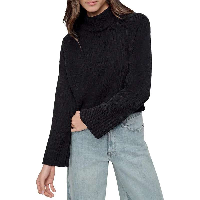 DKNY Womens Crop Chenille Mock Turtleneck Sweater Fleece Sweater Nylon Polyester