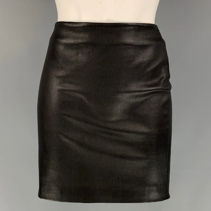 THE ROW Size 4 Black Leather Stretch Mini Skirt pleated skirt texture