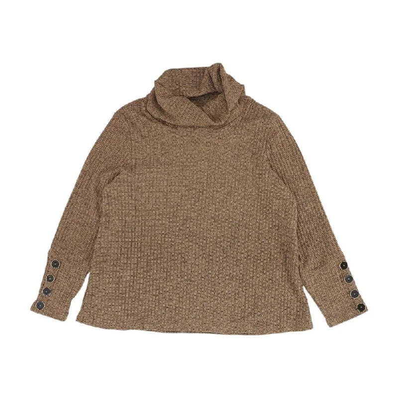Tan Solid Turtleneck Sweater Fleece Sweater Nylon Polyester