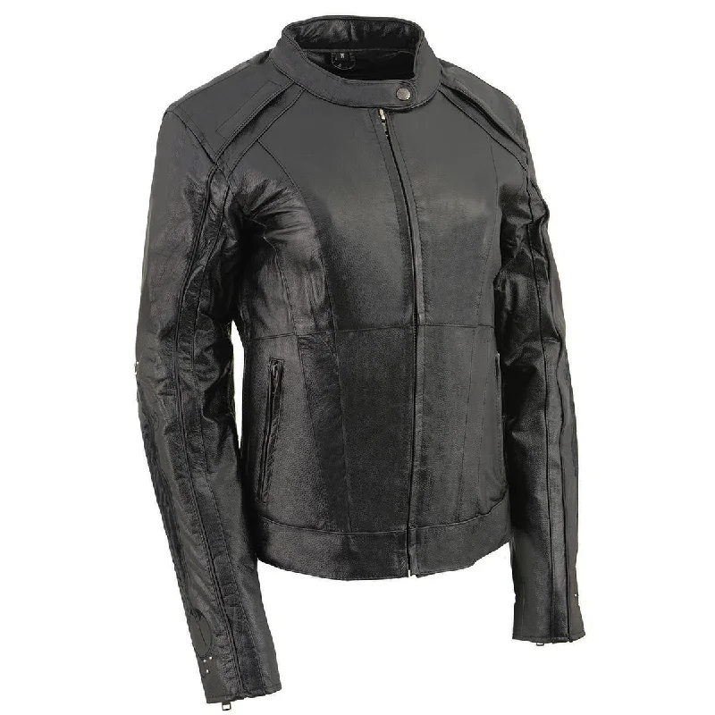 Milwaukee Leather X1952 Women's Embroidered Wing and Stud Design Black Leather Scooter Jacket Mesh Jacket Canvas Jacket Denim Jacket Milwaukee Leather X1952 Women's Embroidered Wing and Stud Design Black Leather Scooter Jacket Mesh Jacket Canvas Jacket Denim Jacket