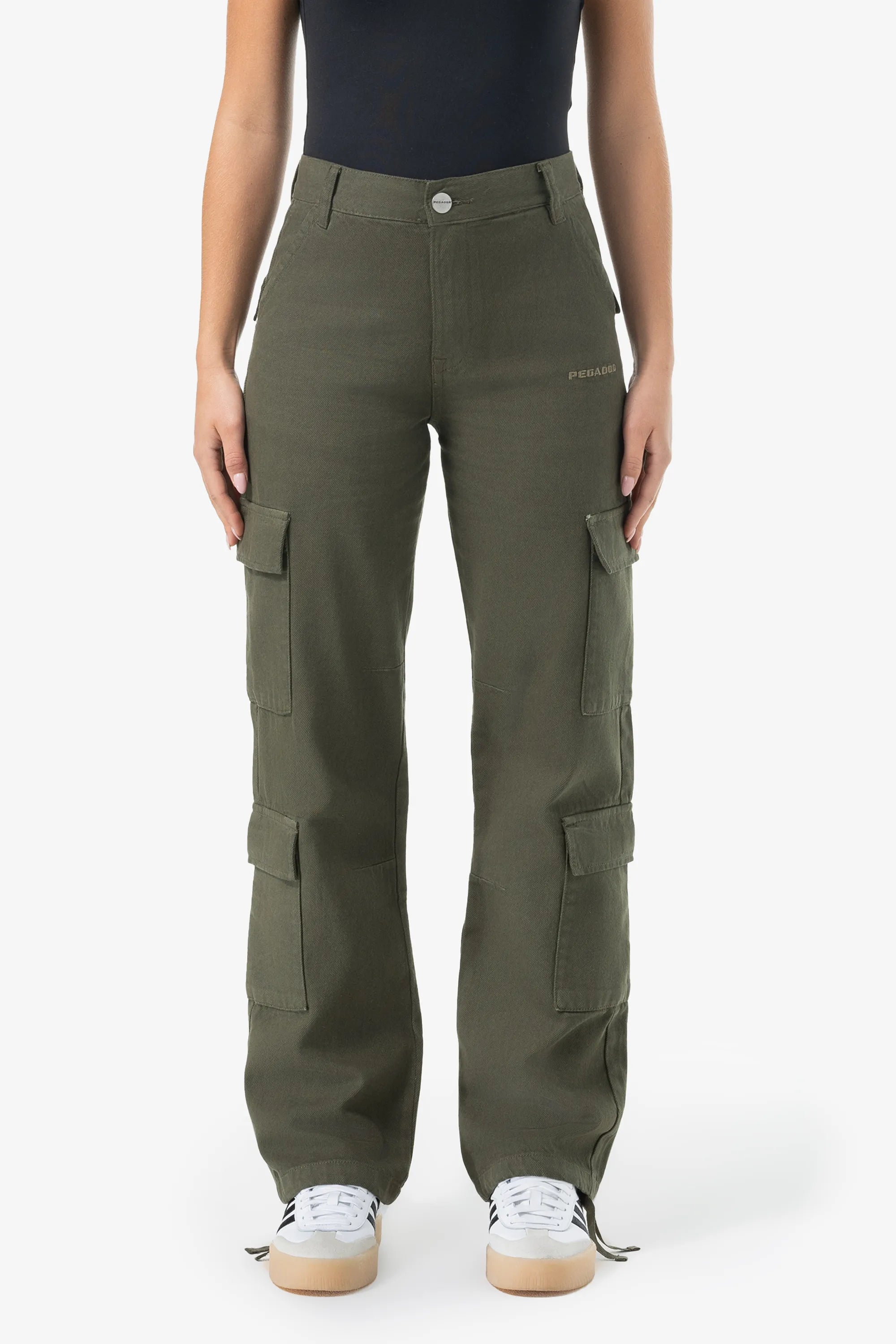 Lia Wide Cargo Pants Basic Olive Trendy Printed Leggings