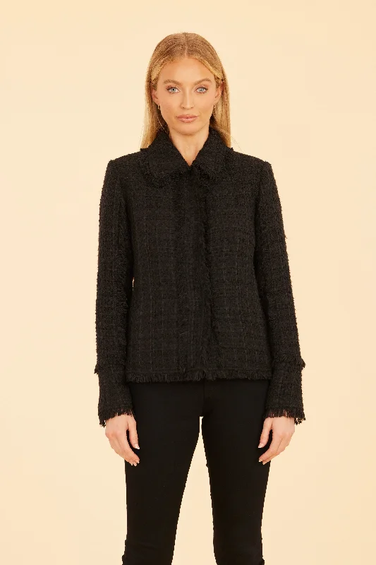 Black Tweed Fringe Jacket Insulated Jacket Fitted Jacket Loose Jacket