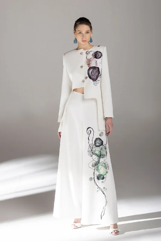 Beaded crepe jacket and pants Classic Stretch Pants
