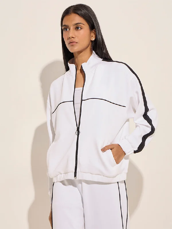LOV White Contrast-Detailed Jacket Denim Fabric Leather Fabric Suede Fabric