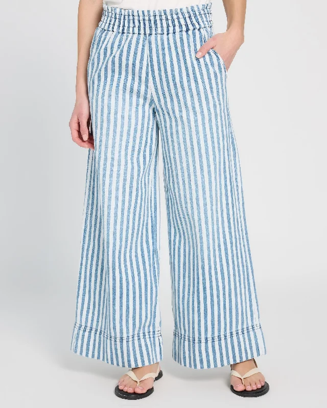 Smocked Waist Soft Denim Pant Cozy Fitted Pants
