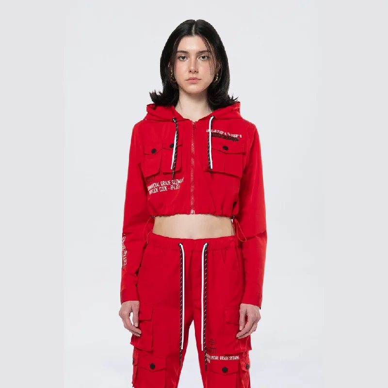 Hooded Utility Full Zip Jacket - True Red Hooded Jacket Caped Jacket Shawl Collar Jacket