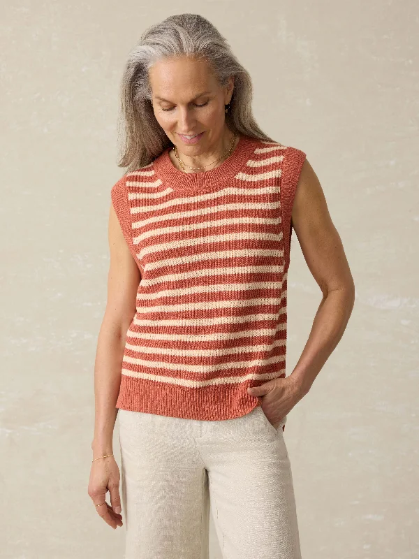 Miramar Linen Sweater Tank - Sandstone Stripe Toggled Drawstring Belted