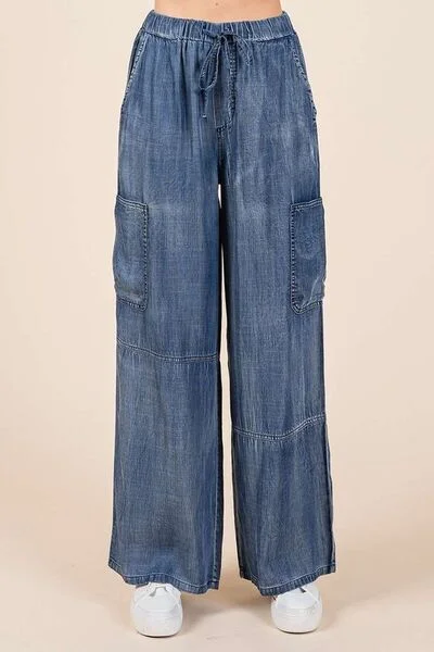 Hazel Blues® | Mittoshop Washed Elastic Waist Cargo Wide Leg Pants Chic Wool Trousers Hazel Blues® | Mittoshop Washed Elastic Waist Cargo Wide Leg Pants Chic Wool Trousers