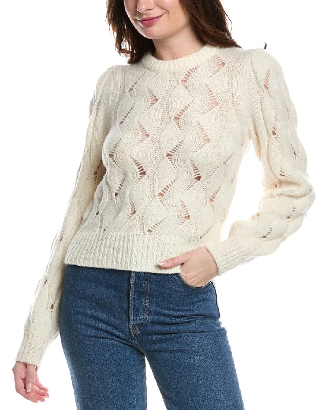 Rebecca Taylor Alpaca Chainette Wool & Alpaca-Blend Sweater Hooded Caped Shawl Collar