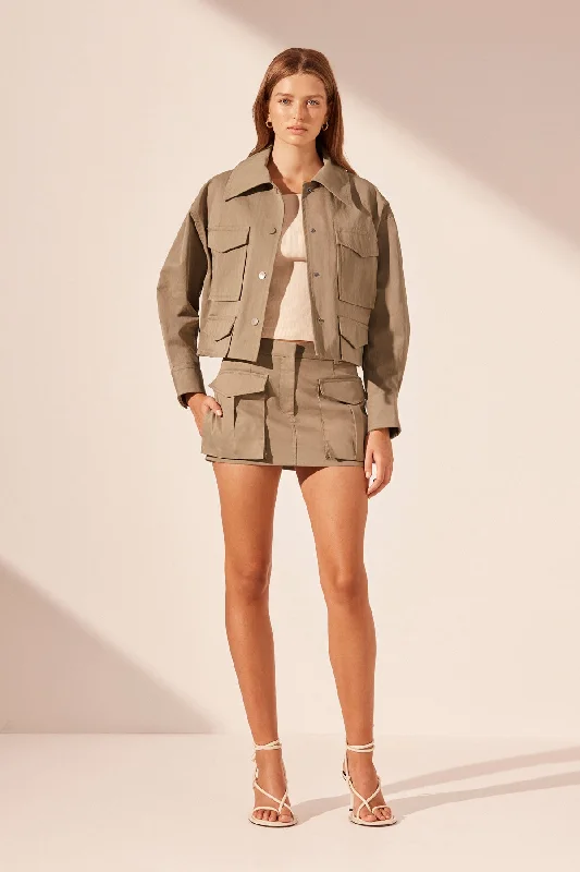 KAI PATCH POCKET CROP JACKET - GREY KHAKI Striped Jacket Polka Dot Jacket Floral Jacket KAI PATCH POCKET CROP JACKET - GREY KHAKI Striped Jacket Polka Dot Jacket Floral Jacket