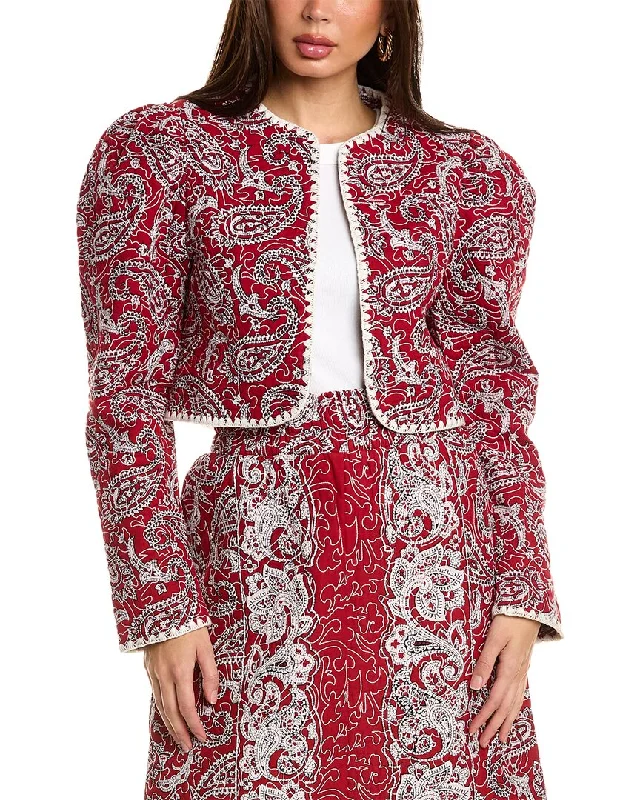 SEA NY Theodora Paisley Quilted Cropped Jacket Welt Pockets Slit Pockets Flap Pockets SEA NY Theodora Paisley Quilted Cropped Jacket Welt Pockets Slit Pockets Flap Pockets