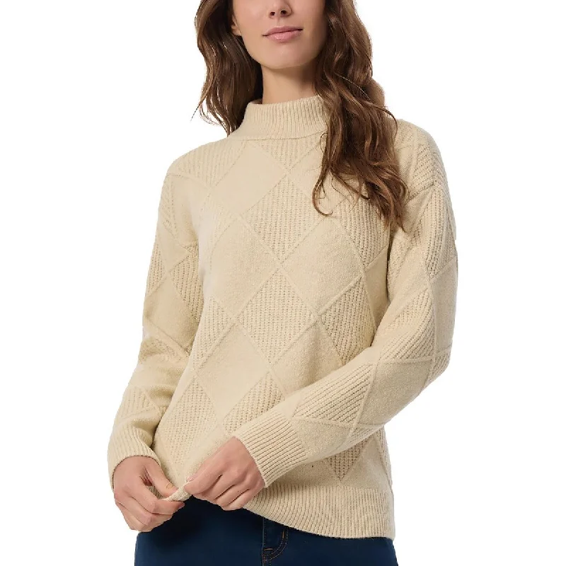 Jones New York Womens Ribbed Trim Knit Mock Turtleneck Sweater Solid Print Embellished Jones New York Womens Ribbed Trim Knit Mock Turtleneck Sweater Solid Print Embellished