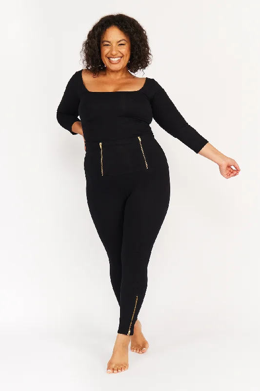 Super High waisted FOUR ZIP tib pants! Petit Length in Black Trendy Printed Pants