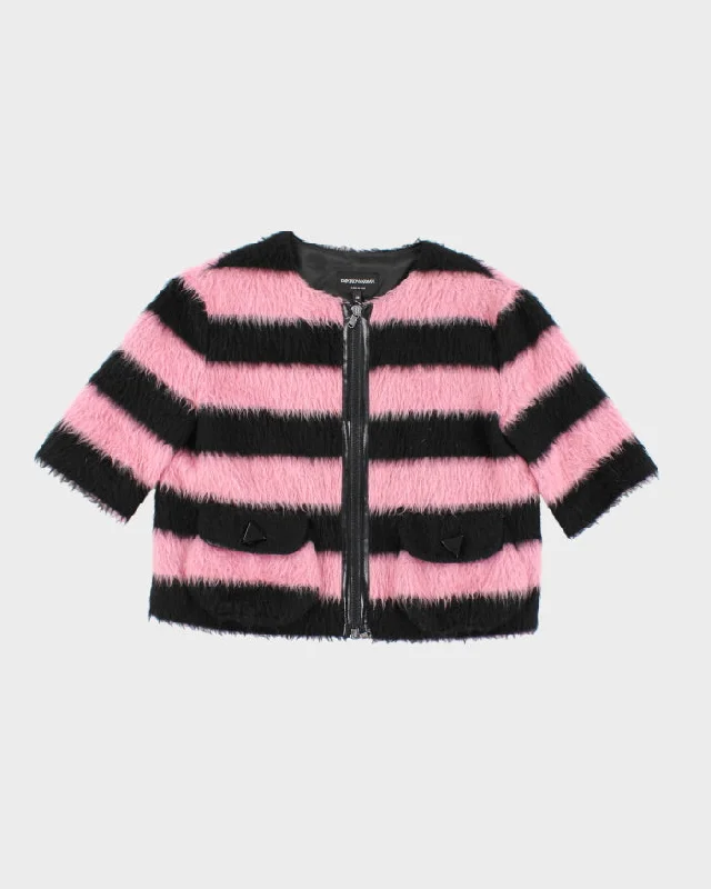 Emporio Armani Pink & Black Fluffy Jacket - M Anorak Shell Jacket Lightweight Jacket Emporio Armani Pink & Black Fluffy Jacket - M Anorak Shell Jacket Lightweight Jacket