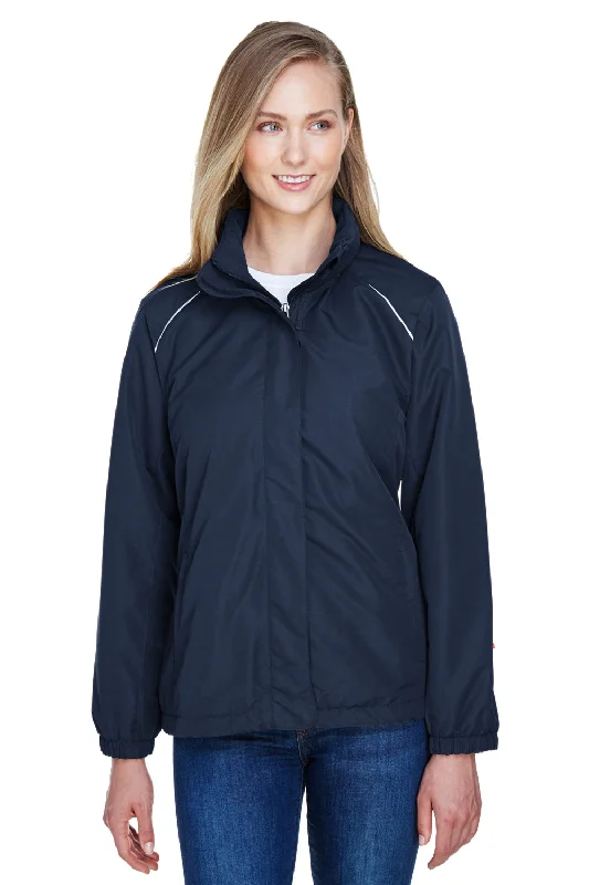 Core 365 Womens Profile Water Resistant Full Zip Hooded Jacket - Classic Navy Blue Oversized Jacket Tailored Jacket Straight Jacket