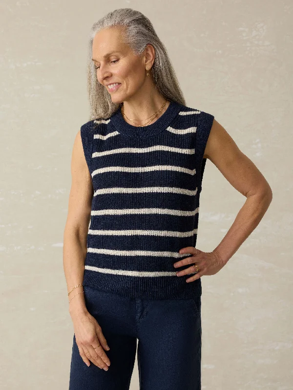 Miramar Linen Sweater Tank - North Sea Stripe Notch Collar Peter Pan Collar Cowl Neck Miramar Linen Sweater Tank - North Sea Stripe Notch Collar Peter Pan Collar Cowl Neck