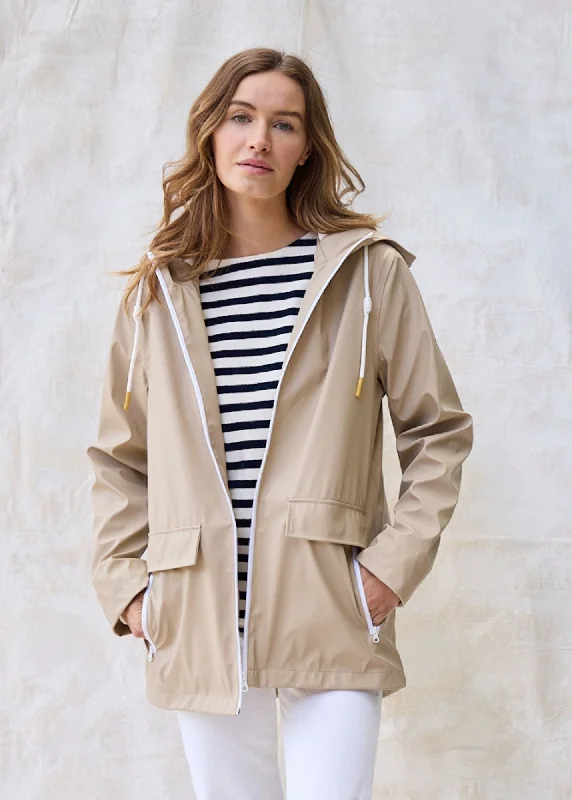 ST GABRIELLE - Waterproof Patterned Rain Jacket with Fancy Drawstrings (OATMEAL) Fitted Jacket Loose Jacket Oversized Jacket ST GABRIELLE - Waterproof Patterned Rain Jacket with Fancy Drawstrings (OATMEAL) Fitted Jacket Loose Jacket Oversized Jacket