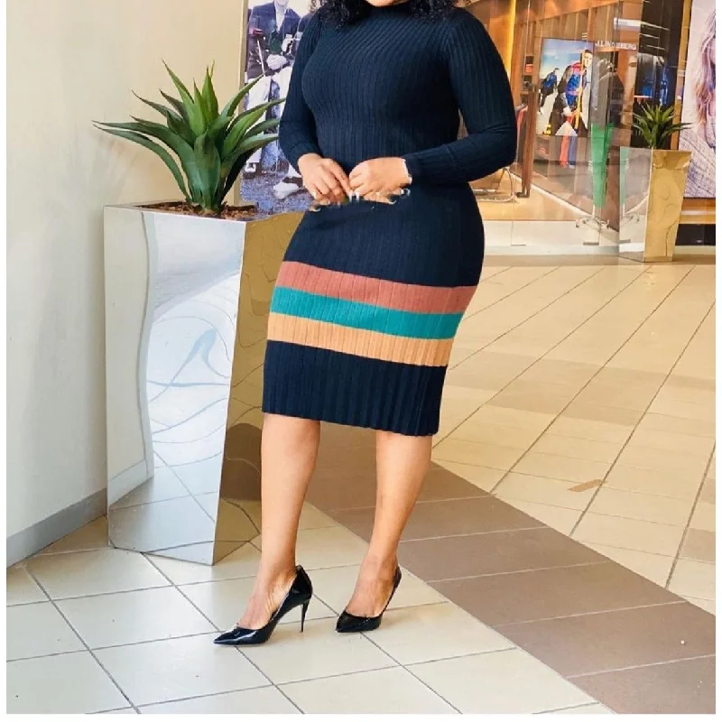 Striped High-neck Sweater Dress  Bright Pastel Dark