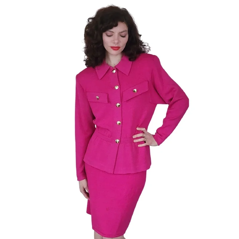 Vintage 80s St John Knit Skirt Suit Hot Pink Fuschia Santana Wool Blend silk skirt lustrous Vintage 80s St John Knit Skirt Suit Hot Pink Fuschia Santana Wool Blend silk skirt lustrous