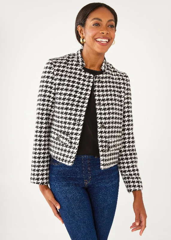 Onassis Jacket Black and White Houndstooth Notch Collar Jacket Peter Pan Collar Jacket Cowl Neck Jacket Onassis Jacket Black and White Houndstooth Notch Collar Jacket Peter Pan Collar Jacket Cowl Neck Jacket