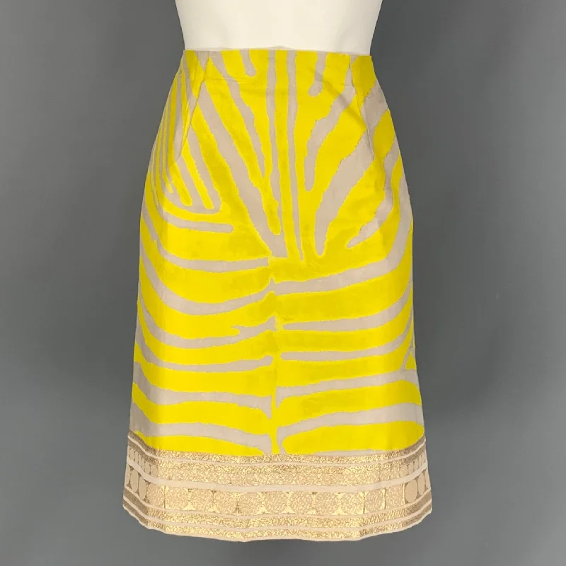 GIAMBATTISTA VALLI Size 6 Beige Gold Zebra Print Cotton Blend Skirt low waist skirt
