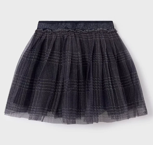 7949 Mayoral Tween/Teen Girls Plaid Tulle Skirt - Navy relaxed fit skirt