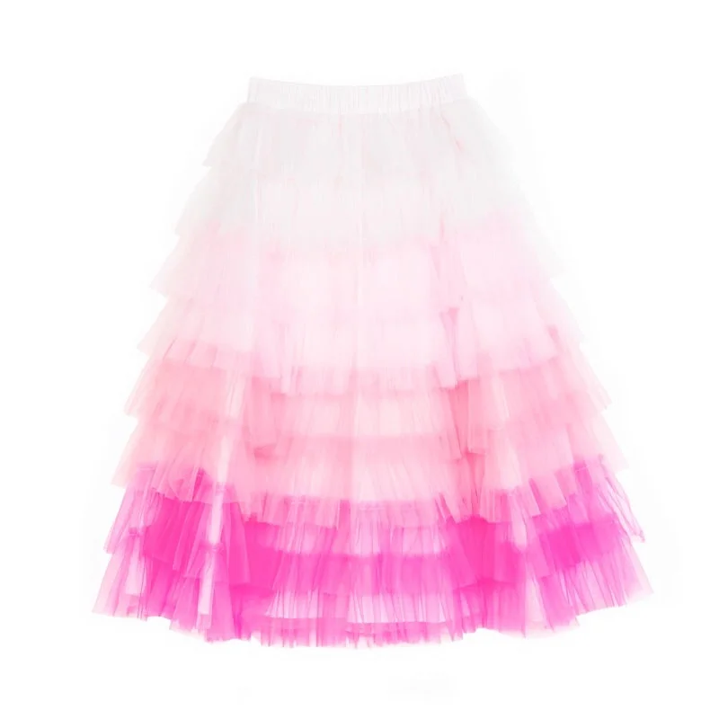 Ratatam Pink Ruffled Skirt lace skirt romantic