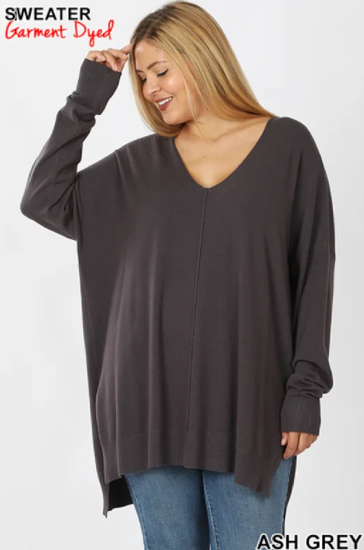 Hi Lo V-Neck Center Seam Ash Grey Sweater Collared Crew Neck Turtle Neck