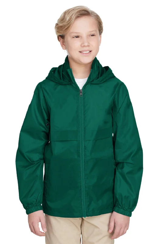 Team 365 Youth Zone Protect Water Resistant Full Zip Hooded Jacket - Forest Green Rayon Fabric Velvet Fabric Corduroy Fabric