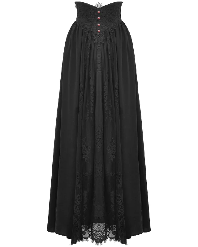 Dark In Love Long Gothic High-Waisted Lace Embellished Maxi Skirt leather skirt refined