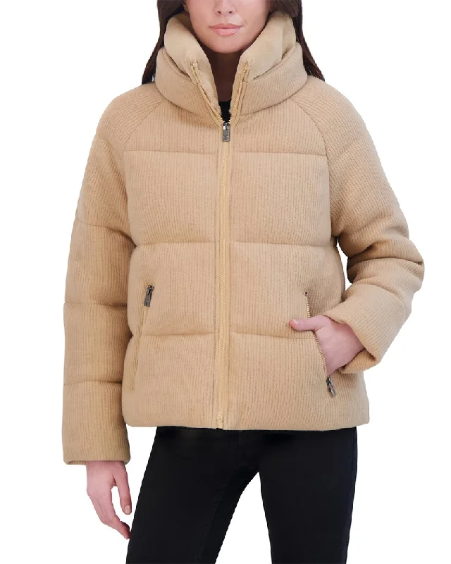 Tahari Puffer Jacket Zip Front Button Front Snap Front