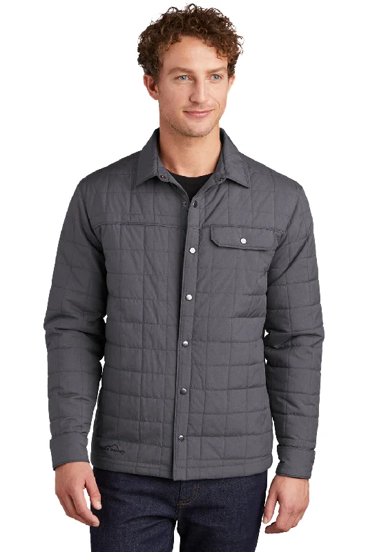 Eddie Bauer Mens Water Resistant Button Down Shirt Jacket - Heather Charcoal Grey Hooded Jacket Caped Jacket Shawl Collar Jacket Eddie Bauer Mens Water Resistant Button Down Shirt Jacket - Heather Charcoal Grey Hooded Jacket Caped Jacket Shawl Collar Jacket