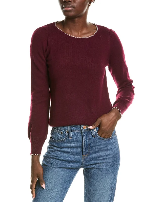 sofiacashmere Embellished Trim Cashmere Sweater Ribbed Striped Patterned