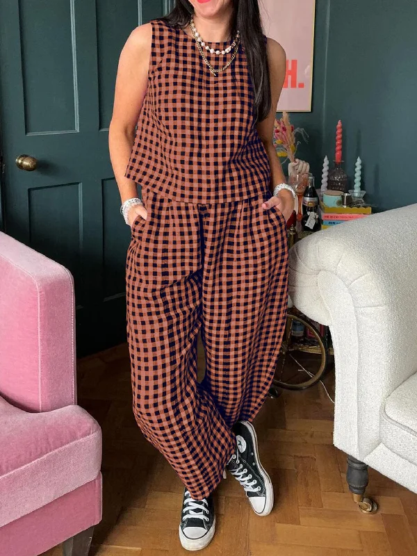 Hazel Blues® | Lovelet Plaid Round Neck Sleeveless Top and Pants Set Modern Skinny Pants Hazel Blues® | Lovelet Plaid Round Neck Sleeveless Top and Pants Set Modern Skinny Pants