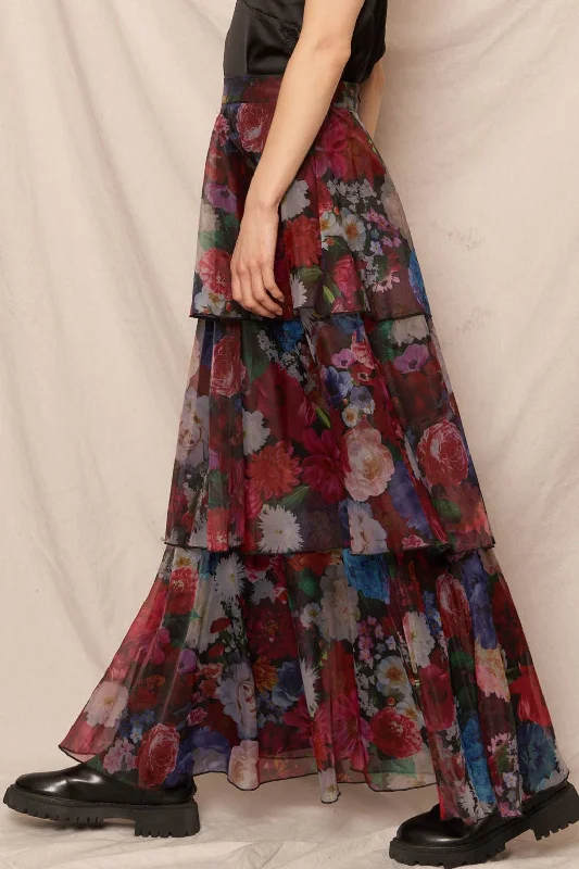 Floral Tiered Faari Maxi Skirt linen skirt relaxed