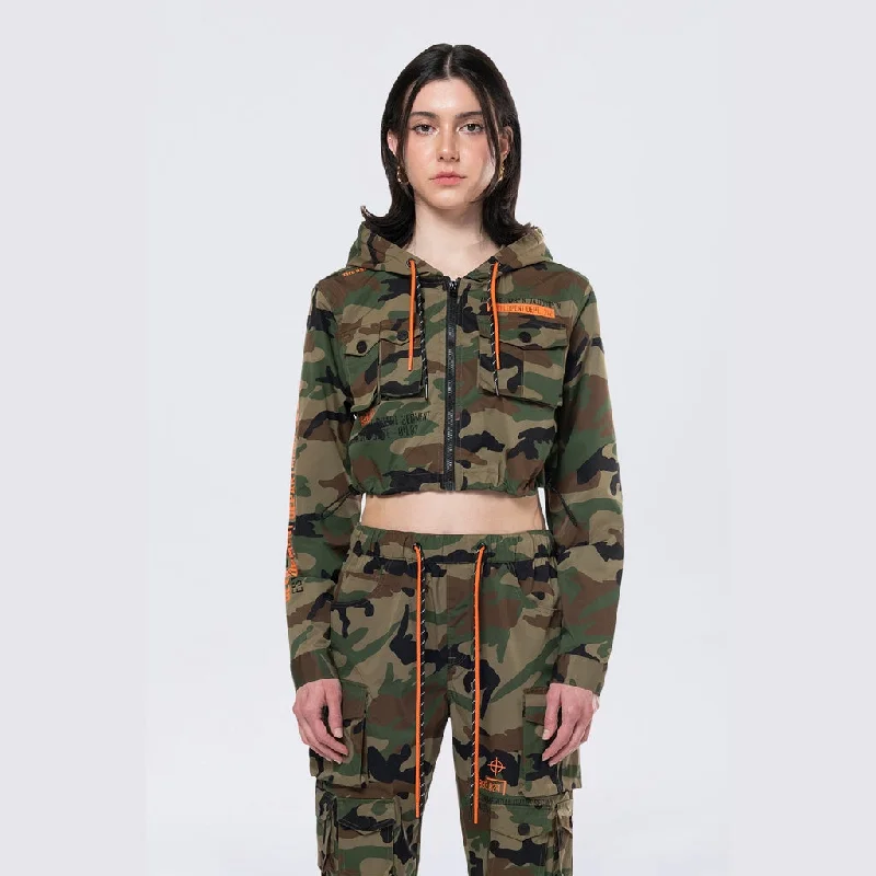 Hooded Utility Full Zip Jacket - Wood Camo Knit Jacket Woven Jacket Fleece Jacket