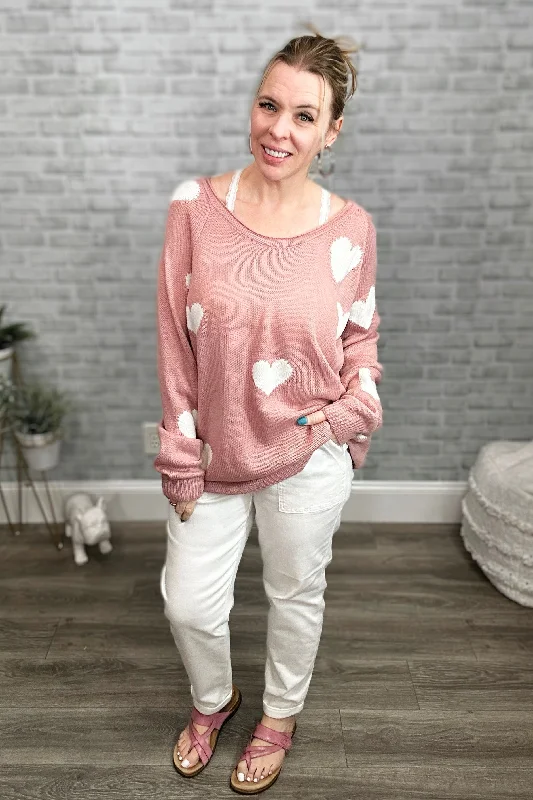 All My Love Heart Sweater by JadyK - Ivory High Neck Crew Neck V-Neck