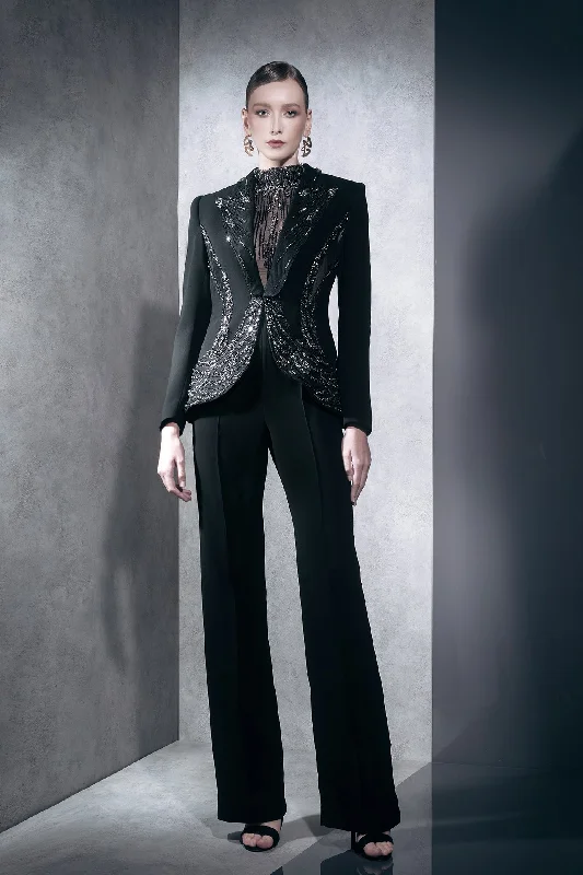 Crepe jacket with body and pants Trendy Wide-Legged Trousers