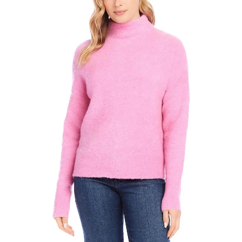 Karen Kane Womens Solid Knit Mock Turtleneck Sweater Chenille Brocade Lace